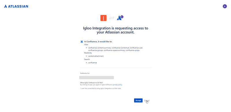 The integration requesting authentication to your Atlassian account.