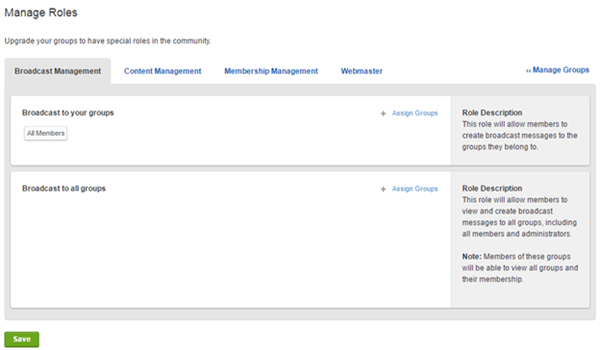 The Manage Roles page.