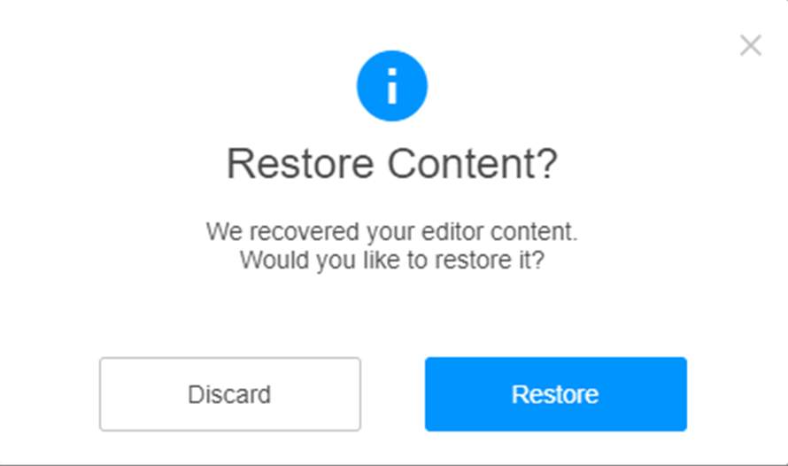 The Restore Content pop-up.