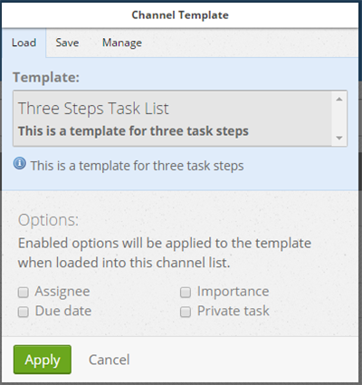 The Channel Template interface for Tasks..