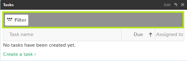 The Filter button on a Tasks widget.