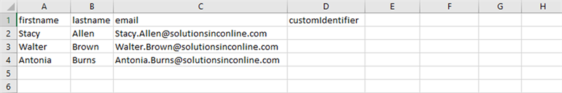 A bulk upload file with users being added to a workplace that uses SSO. 