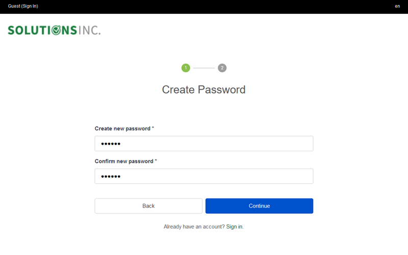 Entering a new password after signing in with an assigned password.