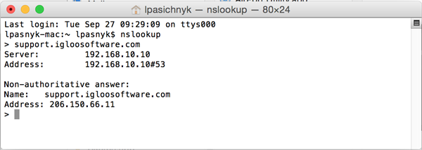 An NS Lookup in Mac OS.