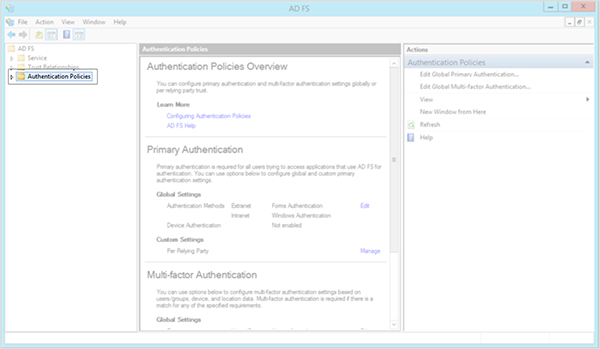The Authentication Policies window.