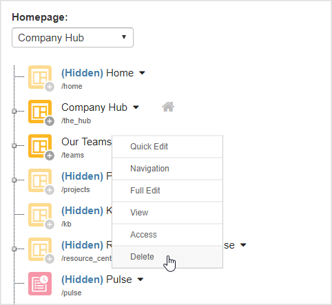 Deleting locations using the objections actions button.