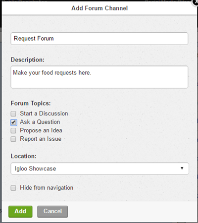 The Add Forum Channel interface.