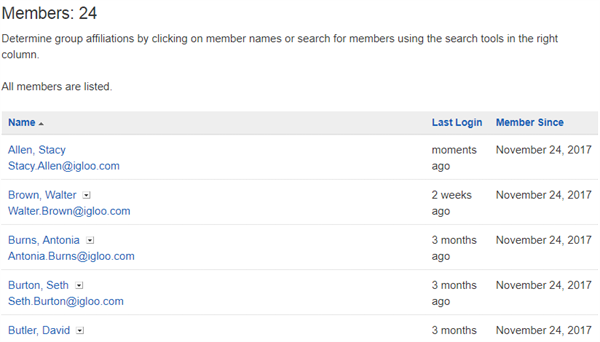 The members section of the Manage Members page.