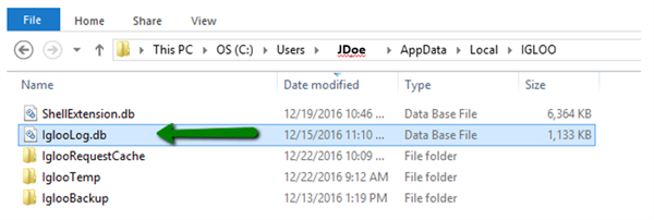 A log file in the Igloo folder.