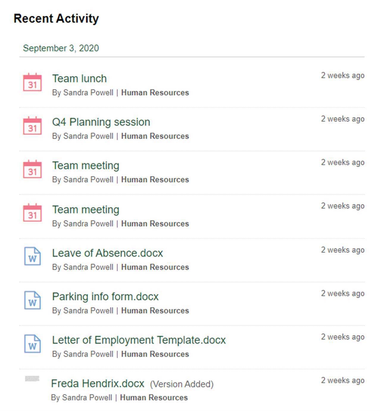 Recent Activity Widget - Customer Care