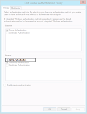 The Forms Authentication option.