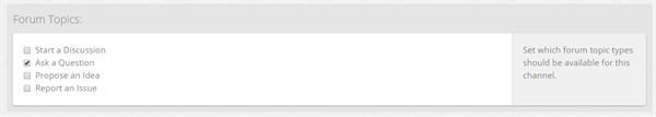 Selecting what types of topics can be created.