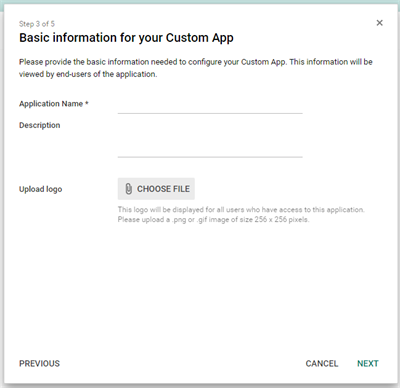 The Basic information for your Custom App page.