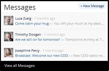 Dropdown showing the most recent messages.