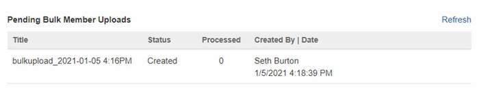 The Bulk Member upload log.