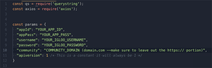 Code example of making an API call